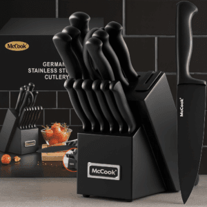 McCook German Stainless Steel Knife Block Set on modern kitchen countertop