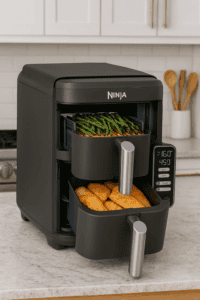 Ninja DoubleStack 2-Basket Air Fryer SL201 on modern kitchen countertop