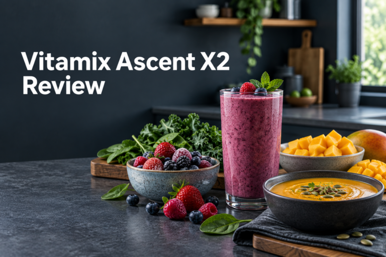 Vitamix Ascent X2 review with smoothie ingredients and soup