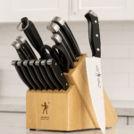 HENCKELS Premium 15-Piece Knife Set with wooden block on modern kitchen countertop