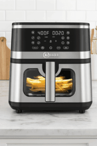 Kitchen Elite Air Fryer Oven in stainless steel on kitchen countertop