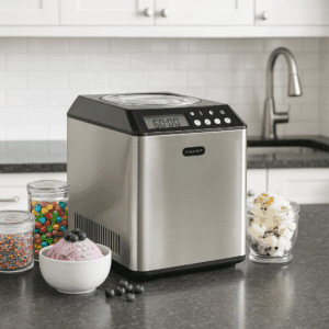 Whynter Ice Cream Maker ICM-201SB stainless steel on kitchen countertop
