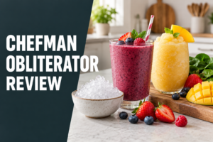 Berry smoothie, frozen mango drink and crushed ice for the Chefman Obliterator review
