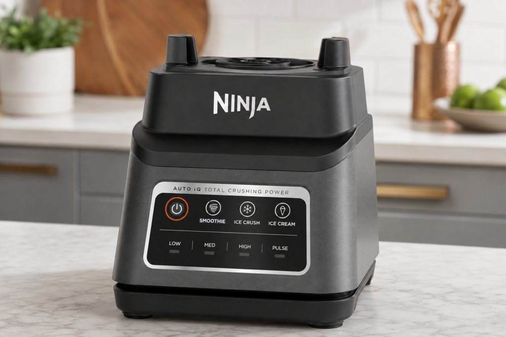 Control panel on the Ninja BN701 showing automatic programs and manual speeds
