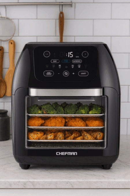 CHEFMAN Multifunctional Digital Air Fryer with Rotisserie on kitchen countertop