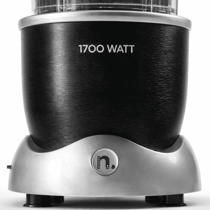 NutriBullet RX 1700 watt motor base close up showing front button and textured build quality