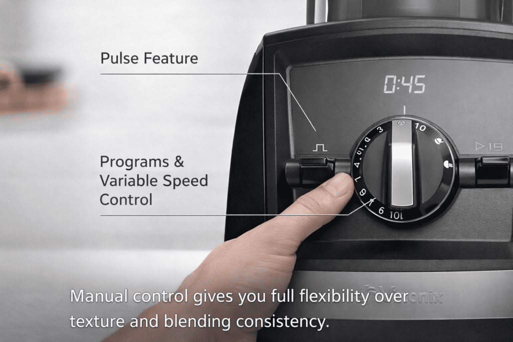 Vitamix A2500 variable speed dial and pulse control close-up