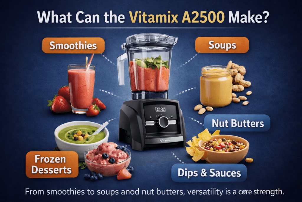 Smoothies soups frozen desserts and nut butter made with Vitamix