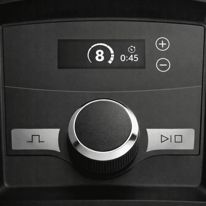 Vitamix A3300 touchscreen control panel with variable speed dial and digital timer interface