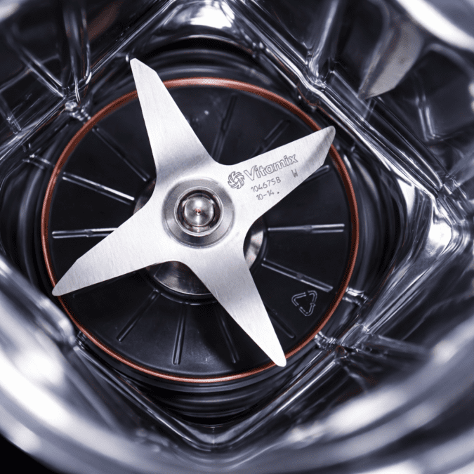 Close-up of Vitamix A3300 stainless steel blades inside the blender container