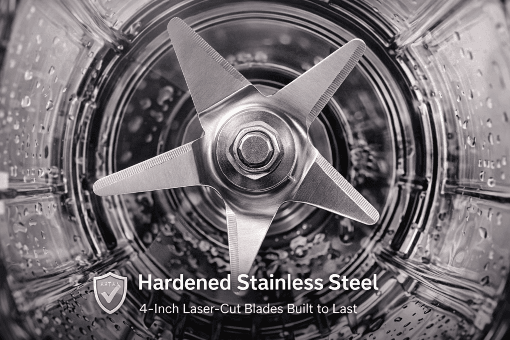 Close-up of Vitamix stainless steel blades inside container