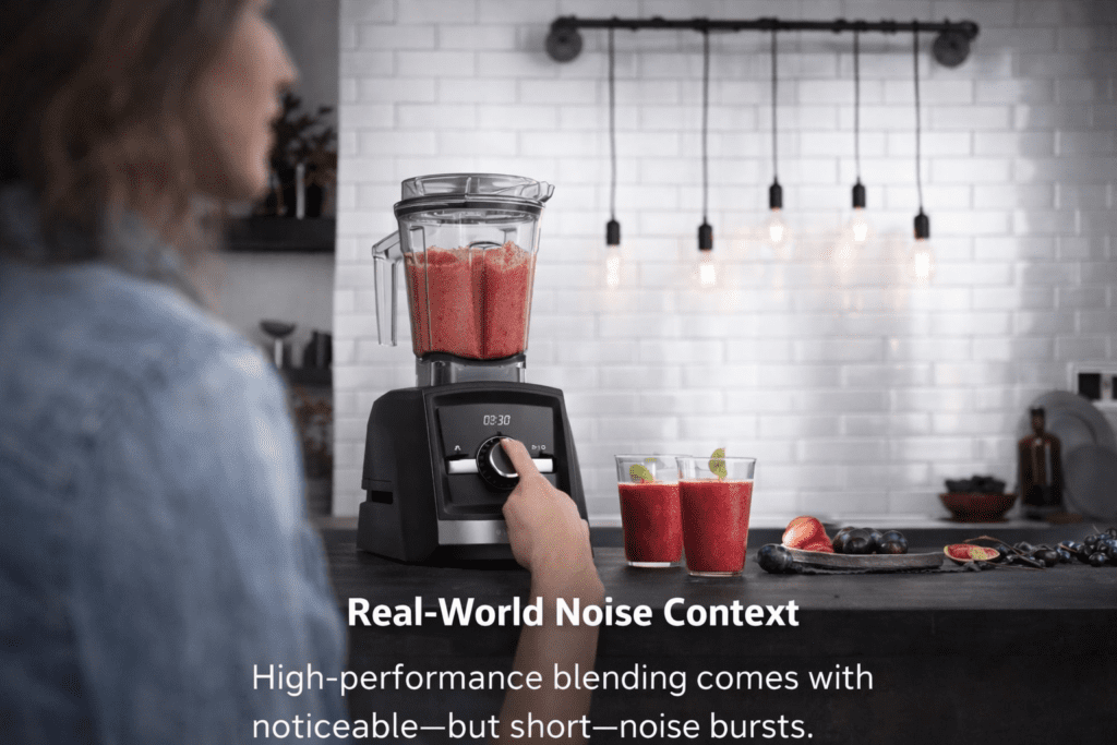 Vitamix blender running in kitchen environment with ambient setup