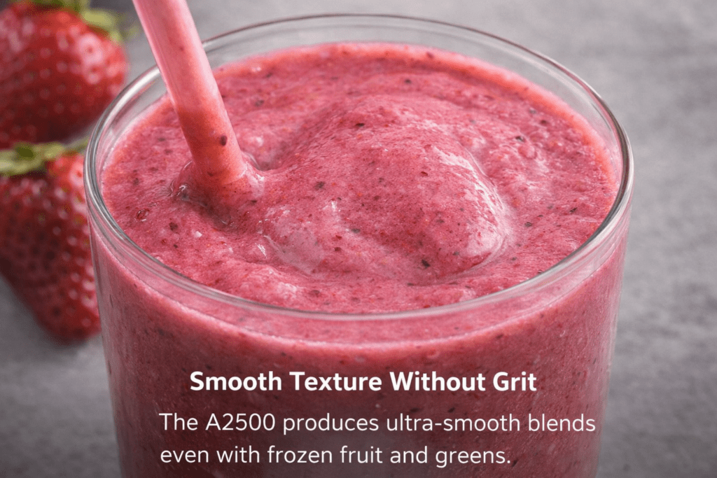 Thick smooth berry smoothie blended to creamy consistency