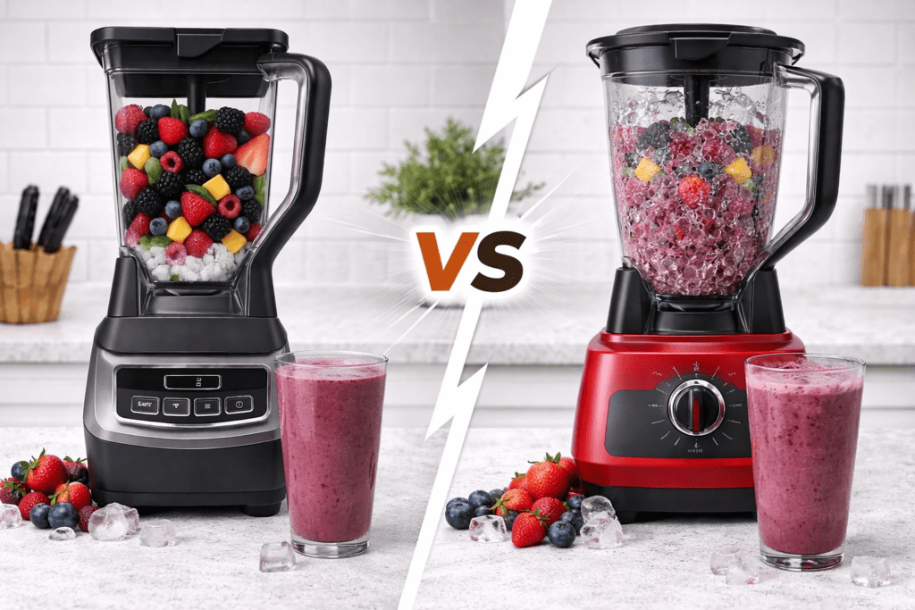Ninja BL660 compared to another blender showing smoothie texture and blending performance difference