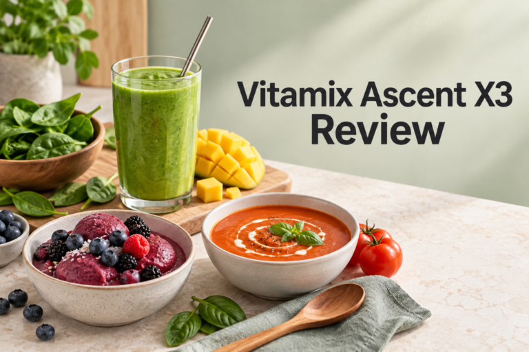 Vitamix Ascent X3 review with smoothie, frozen dessert and soup