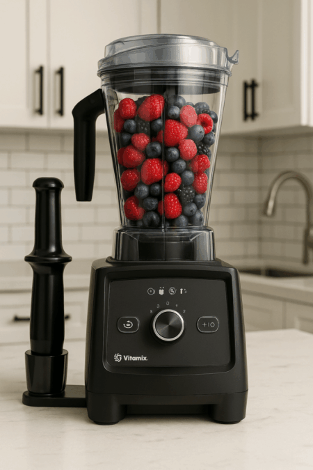 Vitamix Ascent X4 blender on kitchen countertop with berry-filled container