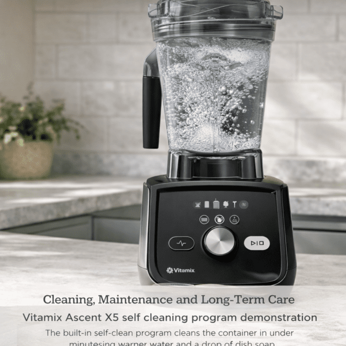 Vitamix Ascent X5 self cleaning program with water and soap inside container