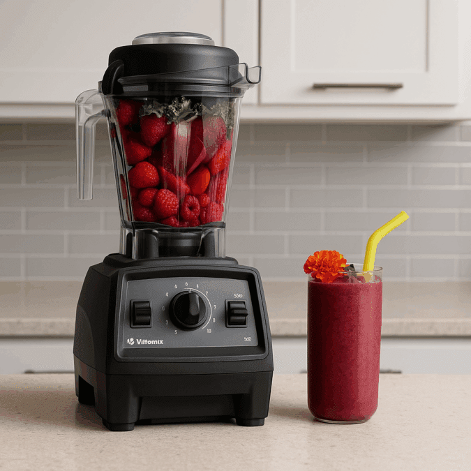 Vitamix Propel 510 blender on kitchen countertop with berry smoothie