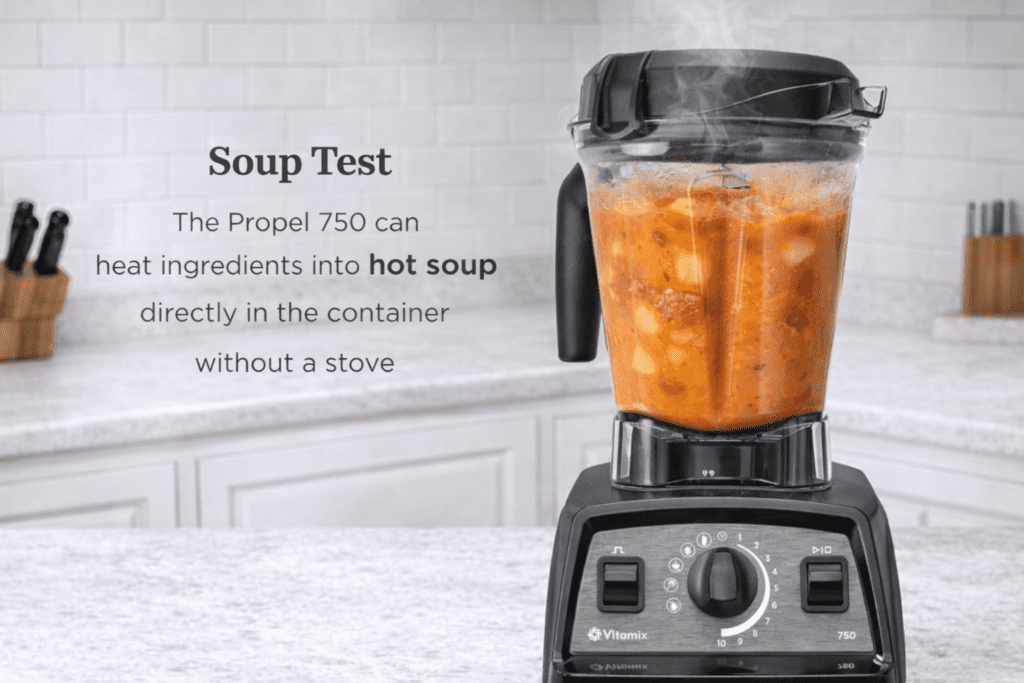 Vitamix Propel 750 blending hot soup using blade friction heating inside container