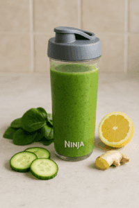 Small green detox smoothie in Ninja Blast Max travel cup