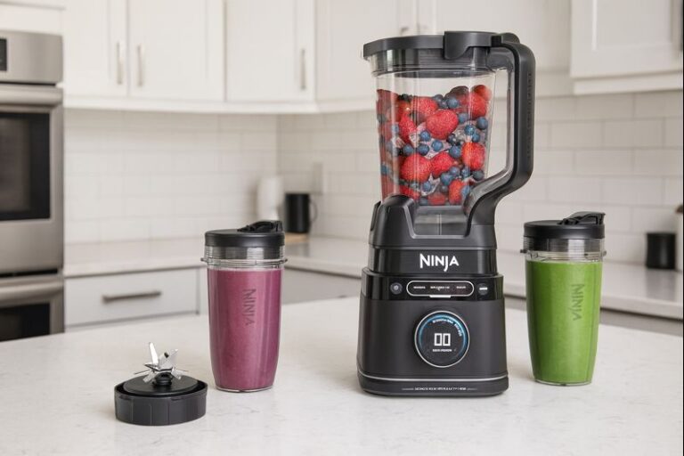 Ninja Detect Power Blender Pro TB301 with 72 oz pitcher and two single-serve cups on kitchen counter