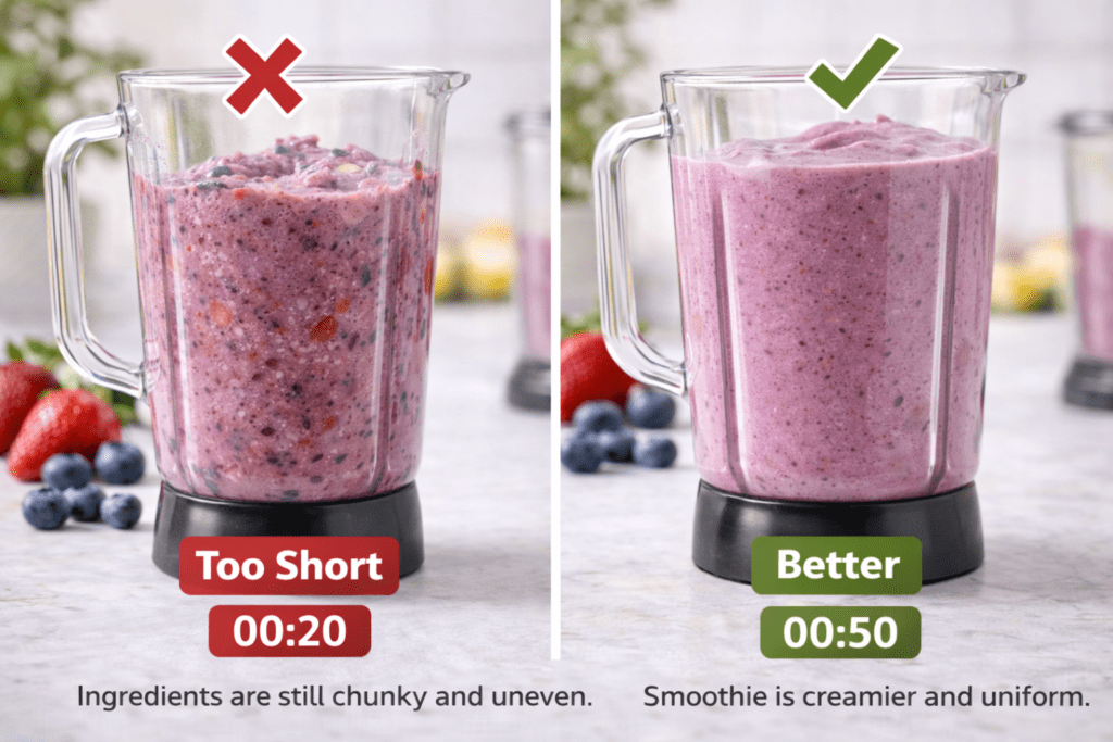 smoothie blended too short compared with smoothie blended long enough for smooth texture