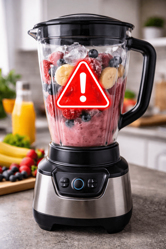 blender shuts off while blending with frozen fruit and overheating warning symbol