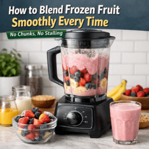 how to blend frozen fruit smoothly every time featured image showing blender making creamy frozen fruit smoothie