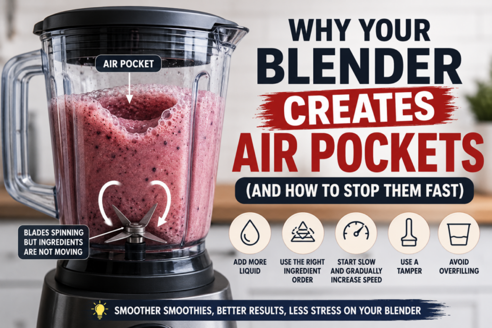 Blender creating air pockets while blending a frozen fruit smoothie with tips to fix chunky smoothies and improve circulation