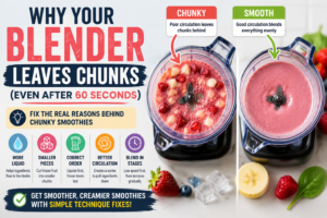 Chunky smoothie versus smooth smoothie comparison showing frozen fruit blending problems and smoother circulation fixes