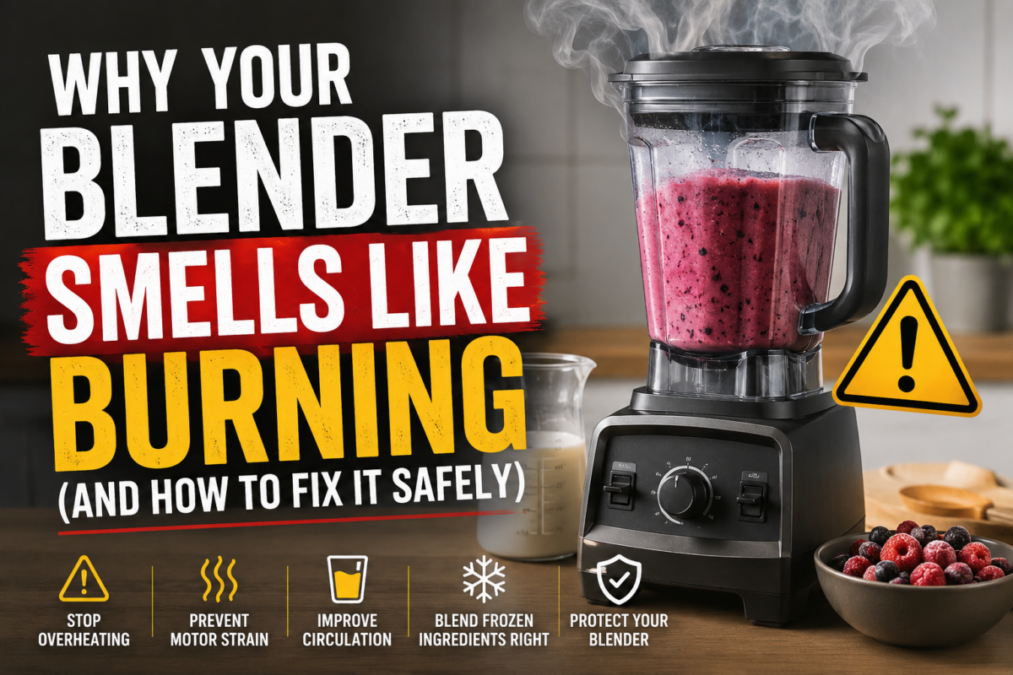 Blender overheating with smoke coming from smoothie blender during frozen fruit blending and motor strain troubleshooting