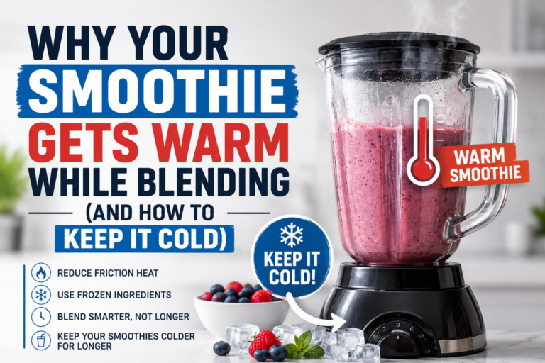 Frozen smoothie warming during blending with blender friction heat and melted smoothie texture comparison