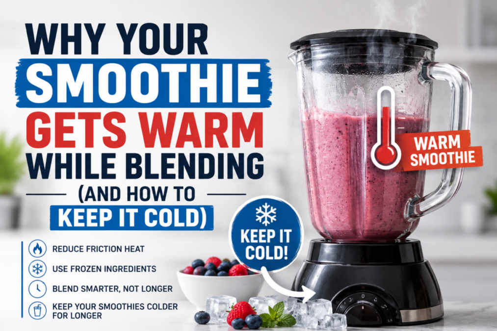 Frozen smoothie warming during blending with blender friction heat and melted smoothie texture comparison