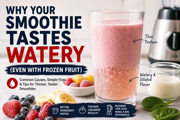 Watery smoothie with thin texture and diluted flavor compared to thicker frozen fruit smoothie consistency