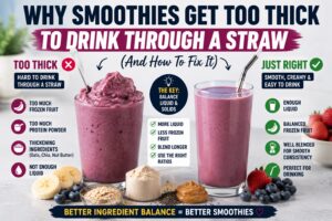 Very thick smoothie compared to a drinkable smoothie showing common texture and consistency problems